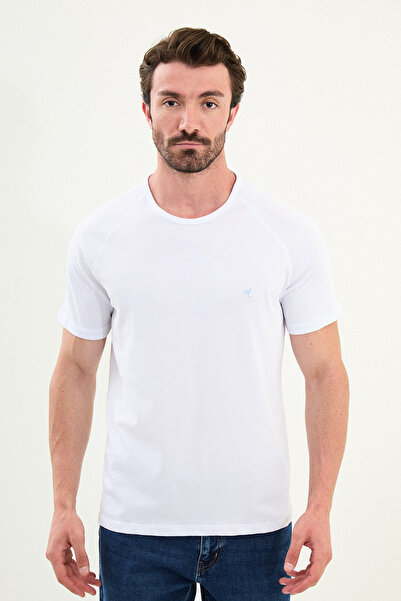 Mcr تي شيرت رجالي ذو رقبة دائرية ومريح باللون الأبيض - 36864.25Y