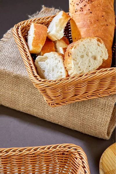 KT HOME Bread Basket Natural Wicker Hand-Woven Square Bread Basket Wicker Look Square 1 Piece