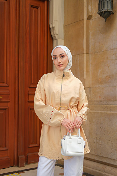 LOCCO Γυναικείο Κέντημα Λεπτομερές Μπουφάν Κίτρινο