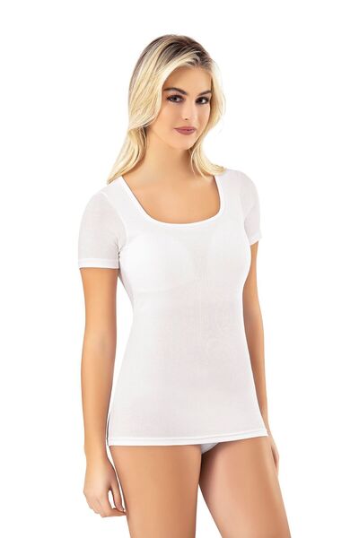 Astra Plus Women's Square Neck Detailed Modal Design Camisole Padded Undershirt T-Shirt White - White - Astpskob-6Y65V4-Be