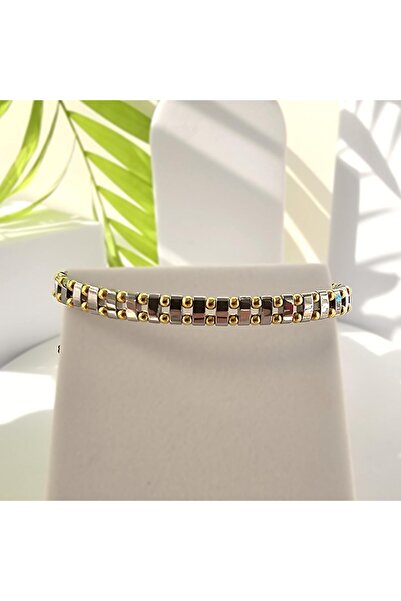 Abundo Bratara reglabila "Bold Gold" cu hematit si argint 925 placat cu aur de 14k