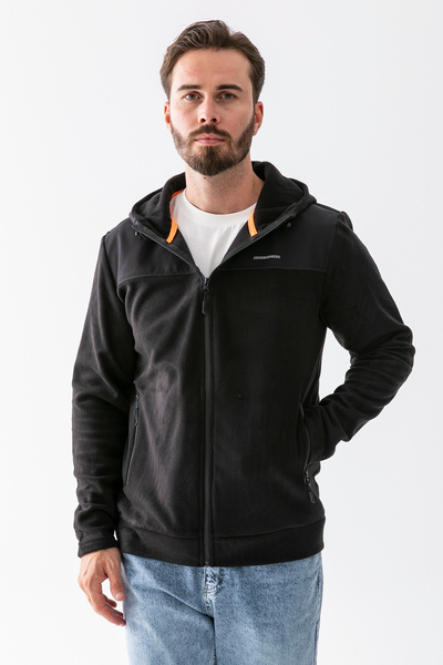 JB John Borners Men's Hooded Zippered Double Pocket Fleece Black - 25K 6044