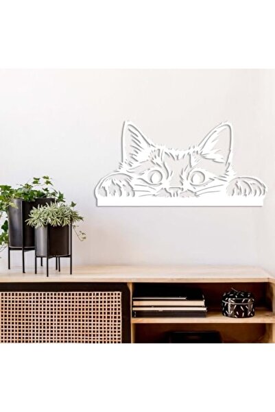 Slasa Floating Wall Art Cat Decor in White Acrylic by