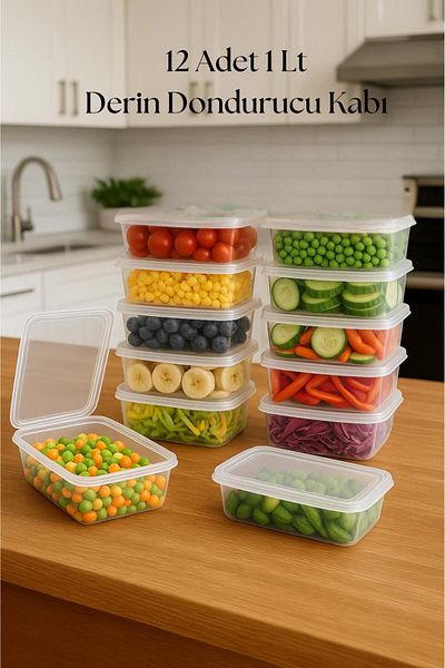 EWs 12-Piece Deep Freezer Storage Container & Organizer 1 Lt 12,5X19,5X5,5 cm