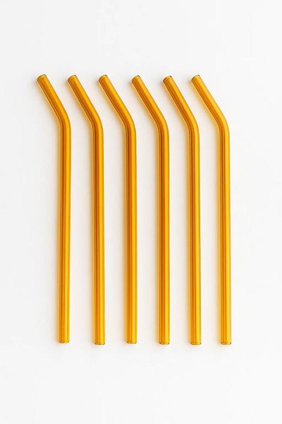 Paşabahçe Set of 6 Glass Straws Orange