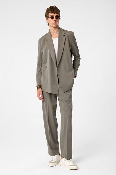 Antioch Light Khaki Double Breasted Closure Hidden Pocket Men's Blazer Jacket