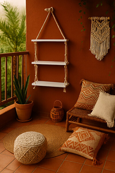 DemCey Home Ahşap Duvar Rafı 3'lü İpli Duvar Rafı Farklı Renk Seçenekleri