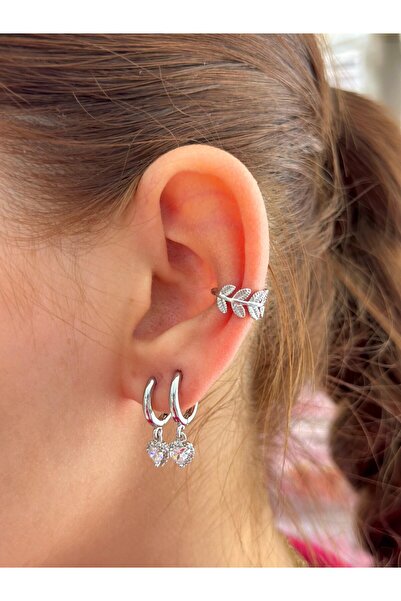 BY YASİN TOPÇU Gümüş Yaprak Kıkırdak Küpe