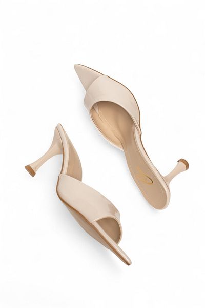 ELAIA SHOES Aurelia Beige Patent Leather Look Heeled Sandals