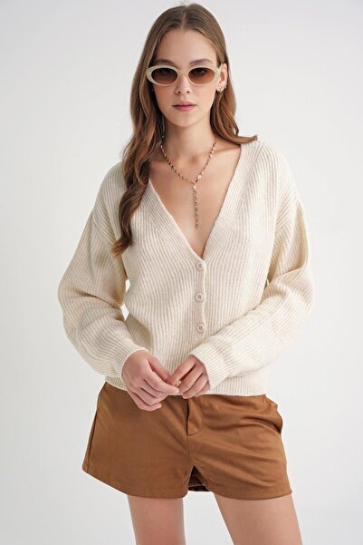 Mixray 6943 Women's V-Neck Thessaloniki Cardigan Natural