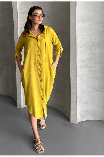 GALA WOMAN 100% Cotton Button Pocket Plain Tunic Dress