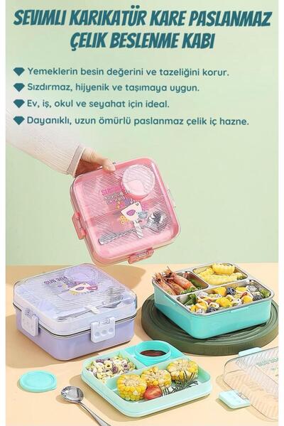 SANALTİCARETİM Pink Color Two-Layer 3-Compartment Sauce Covered Stainless Steel Lunch Box Lunch Box