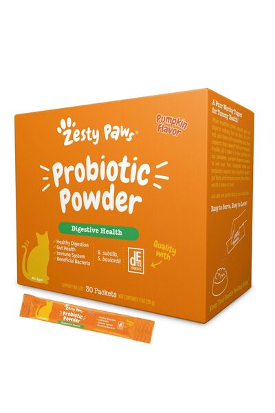 Zesty Paws مسحوق بروبيوتيك للقطط - صحة الجهاز الهضمي - قرع - 30 كيسًا