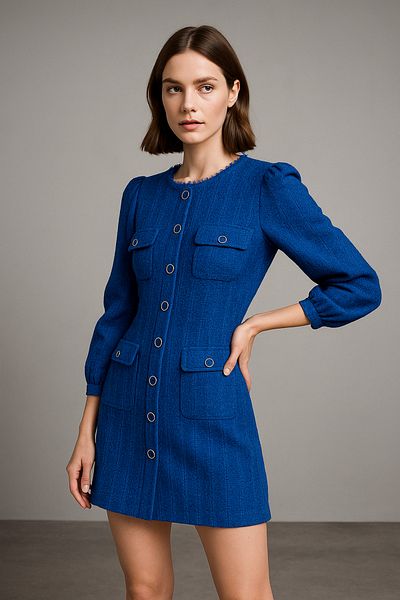 Noi Belis Saks Straight Cut Tweed Jacket Woven Dress Aw25El0001