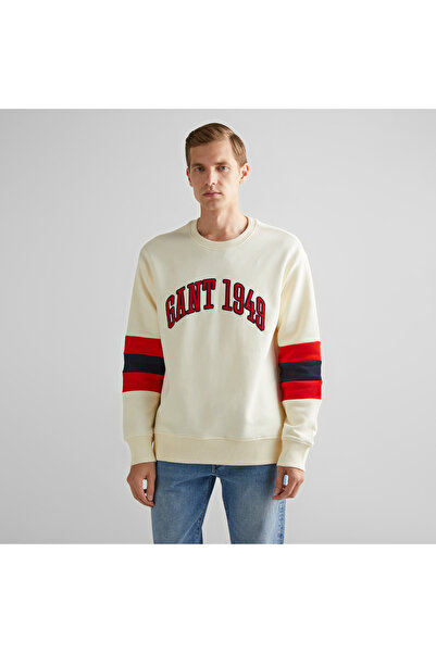 Gant Erkek Krem Relaxed Fit Bisiklet Yaka Renk Bloklu Sweatshirt