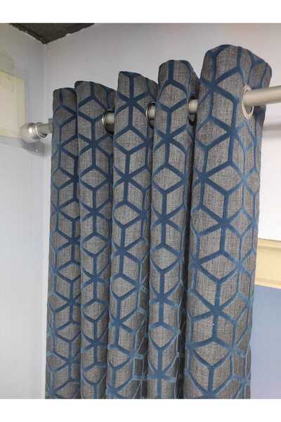 Evcimenhome Lined Rustic Curtain with Eyelets Metal Ring 170Cmx230Cm Color: Navy Blue over Anthracite