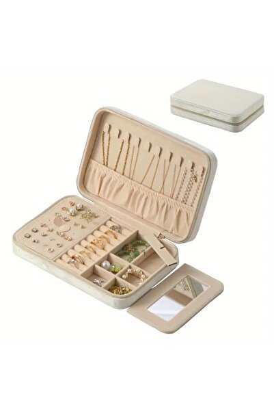 gaman Cutie de bijuterii din catifea de lux GMN-2 - Organizator de bijuterii pentru colier de aur pentru cercei inel / cu oglinda