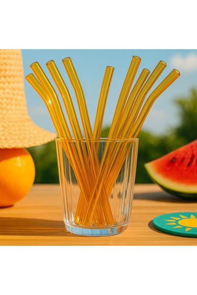 Paşabahçe Set of 6 Glass Straws Orange