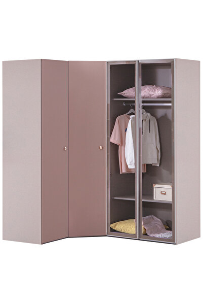benim odam Rose 4 Kapılı Cam Kapaklı Köşe Dolap Genç / Çocuk Odası 833