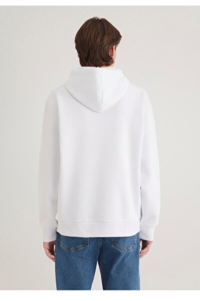 Mavi baskılı kapüşonlu loose fit sweatshirt