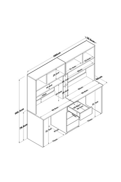Rani Mobilya Rani HA130 İki Kişilik Raflı 2 Kapaklı Çekmeceli Çalışma Ofis Bilgisayar Masası Sepet Ceviz - Beyaz