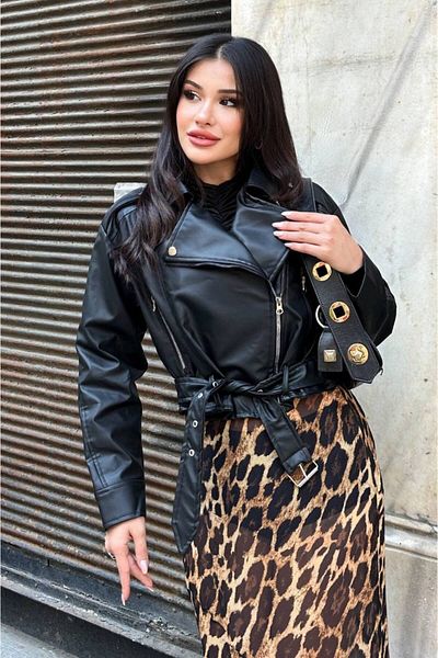 S&M CLOTHİNG New Season Belt Crop Women's Leather Jacket