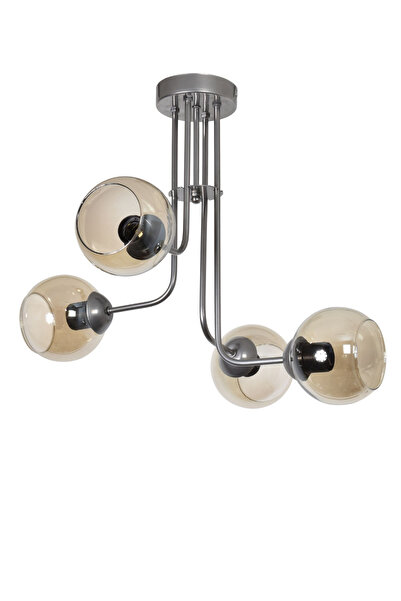 Modavize Elif Modern Tasarım Salon Yemek Odası Mutfak Gri Renk Bal Camlı Sarkıt 4 Lü Avize