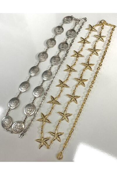 Kemerix Women's Original Tarnish-Free Chain Belt Silver-Gold Set of 2