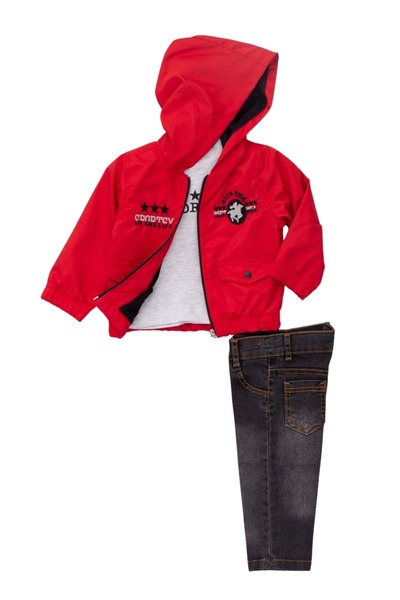 ww waka waka kids store Hooded Embroidered Raincoat Printed Badi Pants Boys' Set
