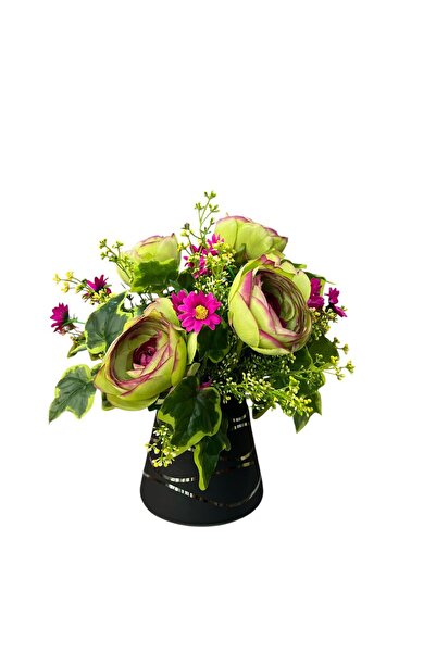 sedoshhomevision ترتيب الفاوانيا الخضراء في مزهرية زجاجية سوداء (30x30 سم) زه...