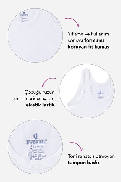 BAYKAR Boy's Oval Collar Cotton Single Jersey Undershirt 6 Pack 2200 White