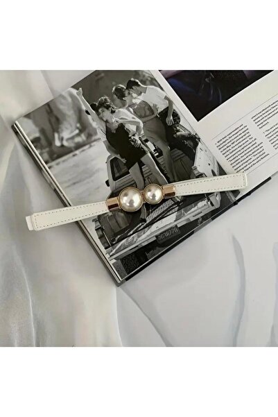 MODAM HİFA Білий/Перламутровий Жіночий ремінь з деталями Ремінь для сукні Ремінь для сорочки Ремінь для талії