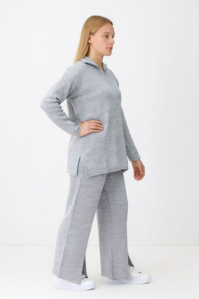 The Velavois Women's Zipper Detailed Knitwear Bottom Top Set