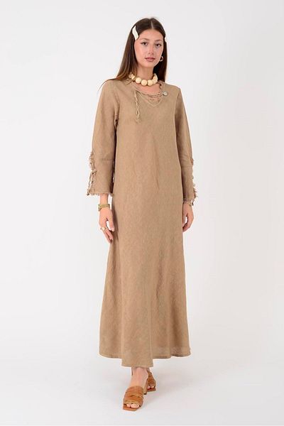 Park Moda 146923 Lyon Verev Cut V-Neck Linen Dress