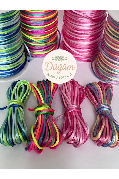 Düğüm Hobi Atölyesi 3 Metre 4 Renk (Toplam 12) 2 mm Floş Sıçan Kuyruğu Kolye Bileklik İpi Takı Tasarım Saç Örgü İpi