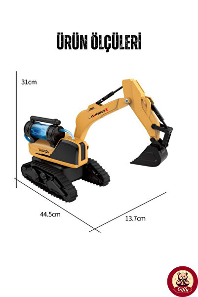 giffy Oyuncak Uzaktan Kumandalı Ekskavatör İş Makinesi Hidrolik SIVI Dolaşımlı 11 Kanal Şarjlı 360 Derece