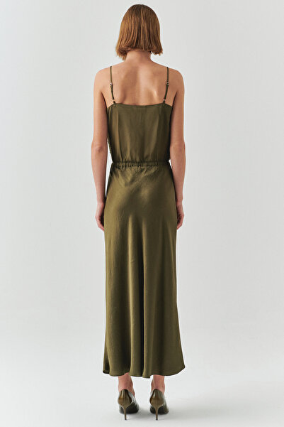 Exquise Lace-Up Regular Satin Midi Skirt