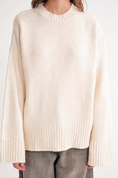 Mixray 6925 Women's Wide Sleeve Soft Textured Knit Sweater Cream