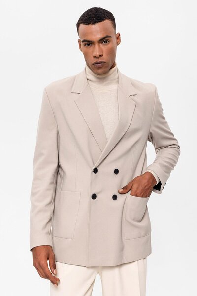 Antioch Light Beige Double Breasted Men's Blazer Jacket with Pocket