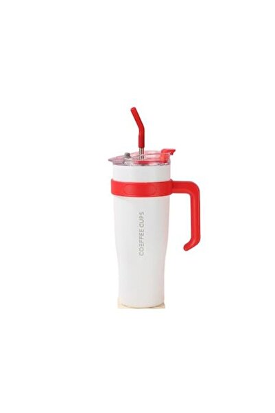 Mixbo Termos pentru adulți cu mâner și pai, oțel inoxidabil, alb, 1,2 l