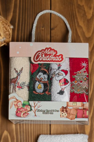 DNZGÜLCAN New Year's Set of 4 Kitchen Towels |   Hand Towel Set |   Drying Cloth 30X50 cm