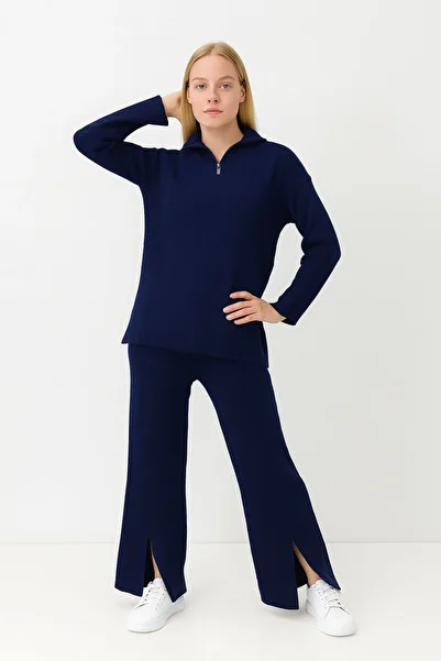 The Velavois Women's Zipper Detailed Knitwear Bottom Top Set