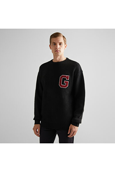 Gant Erkek Siyah Relaxed Fit Bisiklet Yaka Logolu Kazak