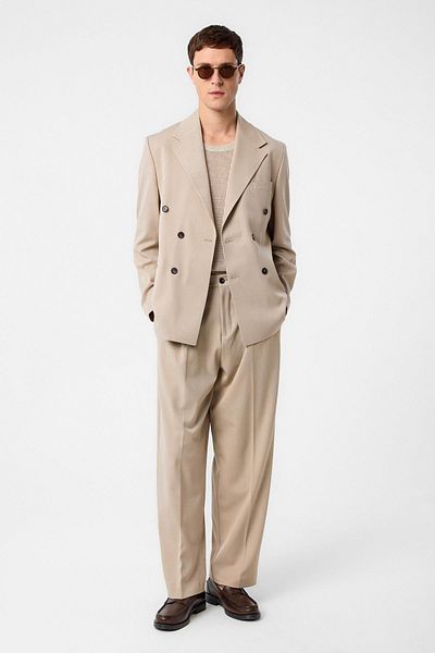 Antioch Dark Beige Relax Fit Double Breasted Men's Blazer Jacket