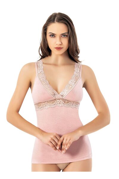 Zeta Group Women's Plain Comfortable Modal-Style Stripe Lace Detail Tank Top Powder - Powder - Ilc2.Kos-6G60U7-Pu