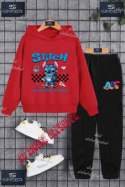 SS SİNSER Παιδικό Unisex Σετ Φόρμας με Κουκούλα "STICH OKUL BASLAMA " με Ειδι...