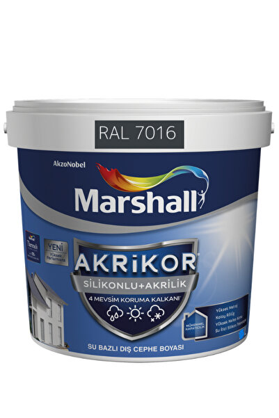 Marshall Akrikor Silikonlu + Akrilik Dış Cephe Boyası Antrasit 7016 1 Lt