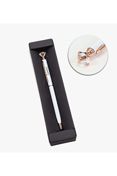 Personalized Name Printed Diamond Gemstone White Ballpoint Pen Solitaire Diamond Pen Princess Pen