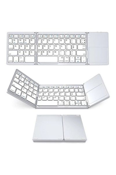 SpectrumPoint Universal foldable keyboard, Wireless, Bluetooth, compatible with Windows, Android, iOS, SmartTV, Silver