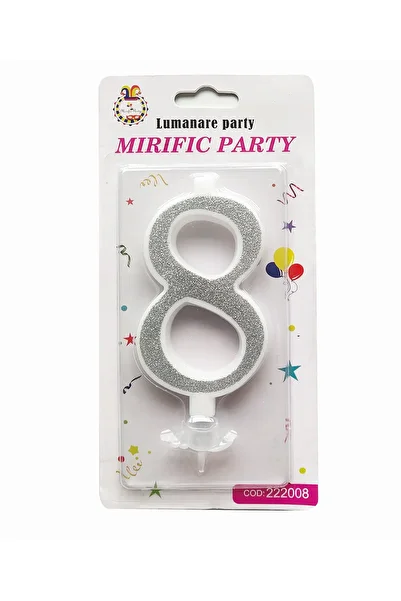 SDX Market Cake candle, number 8, Silver with glitter